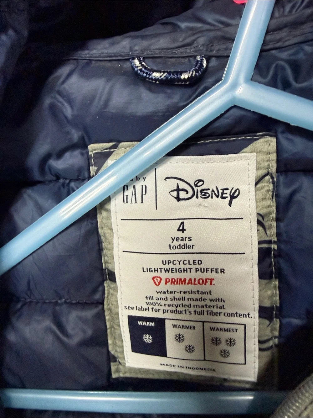 GAP Navy and Light Gray Mickey Mouse Puffer Jacket